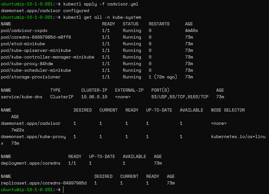 cAdvisor installation in kube-system namespace